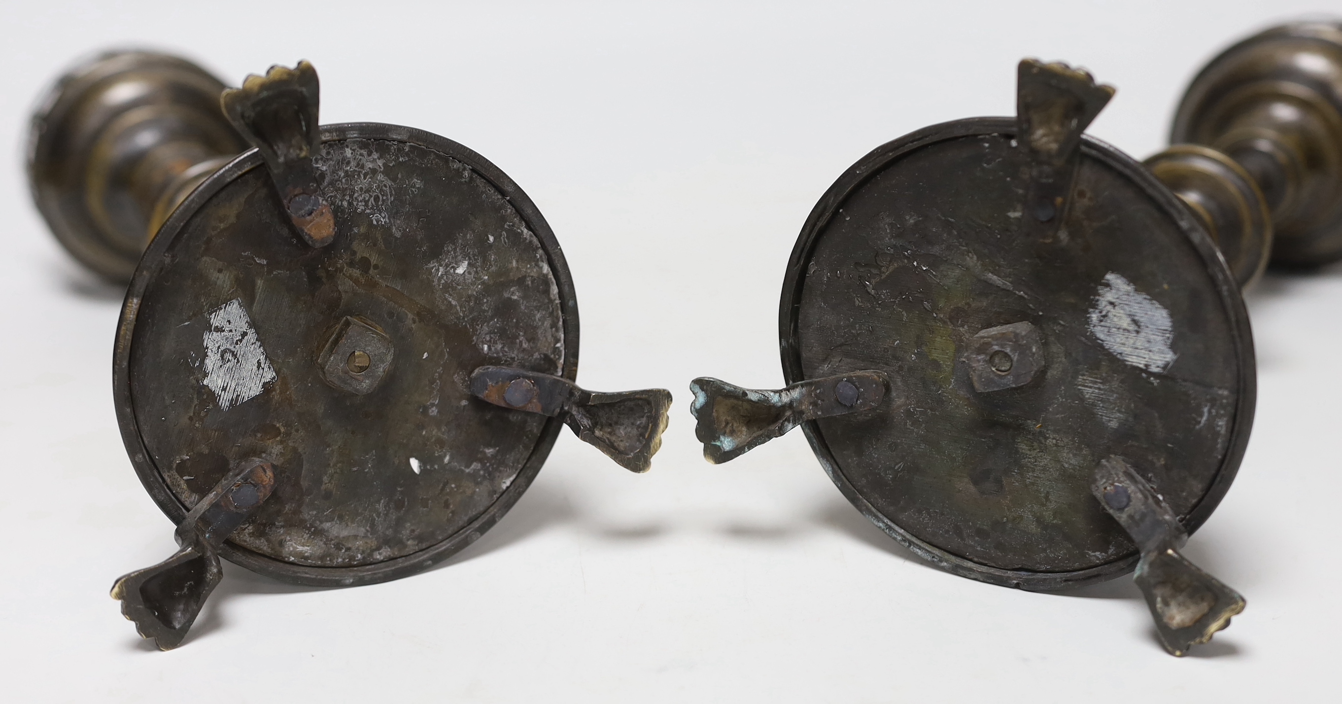 A pair of 19th century pricket candlesticks, 34cm